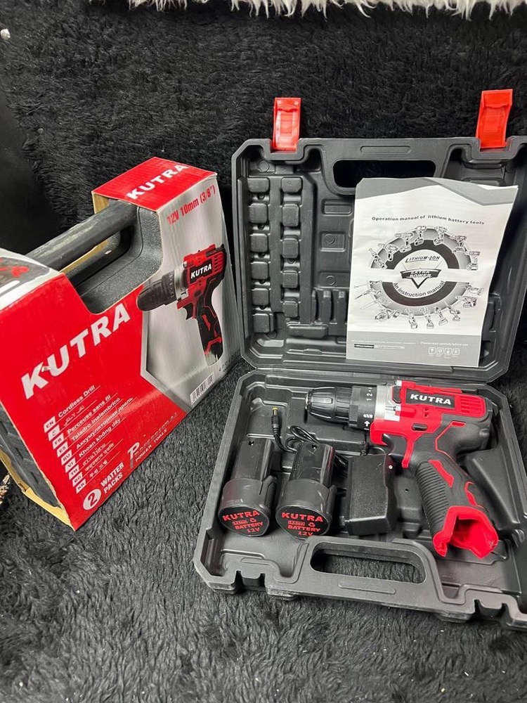 ​دریل شارژی ۱۲ ولت کاترا (KUTRA) مدل دو باتری به همراه کیف حمل BMC