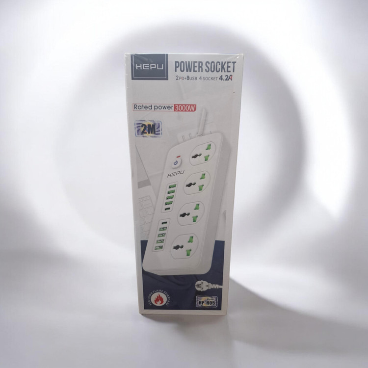 چندراهی برق و هاب شارژر ۱۰ پورت هپو مدل HEPU HP-H05 (توان ۳۰۰۰ وات با خروجی ۴.۲ آمپر)