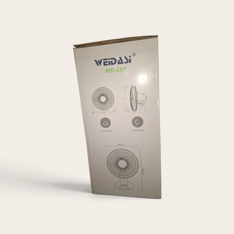 پنکه شارژی رومیزی ویداسی WEIDASI مدل WD-257، سایز ۱۴ اینچ با چراغ LED