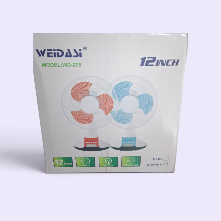 پنکه شارژی و رومیزی ویداسی (WEIDASI) مدل WD-275 سایز ۱۲ اینچ به همراه چراغ LED