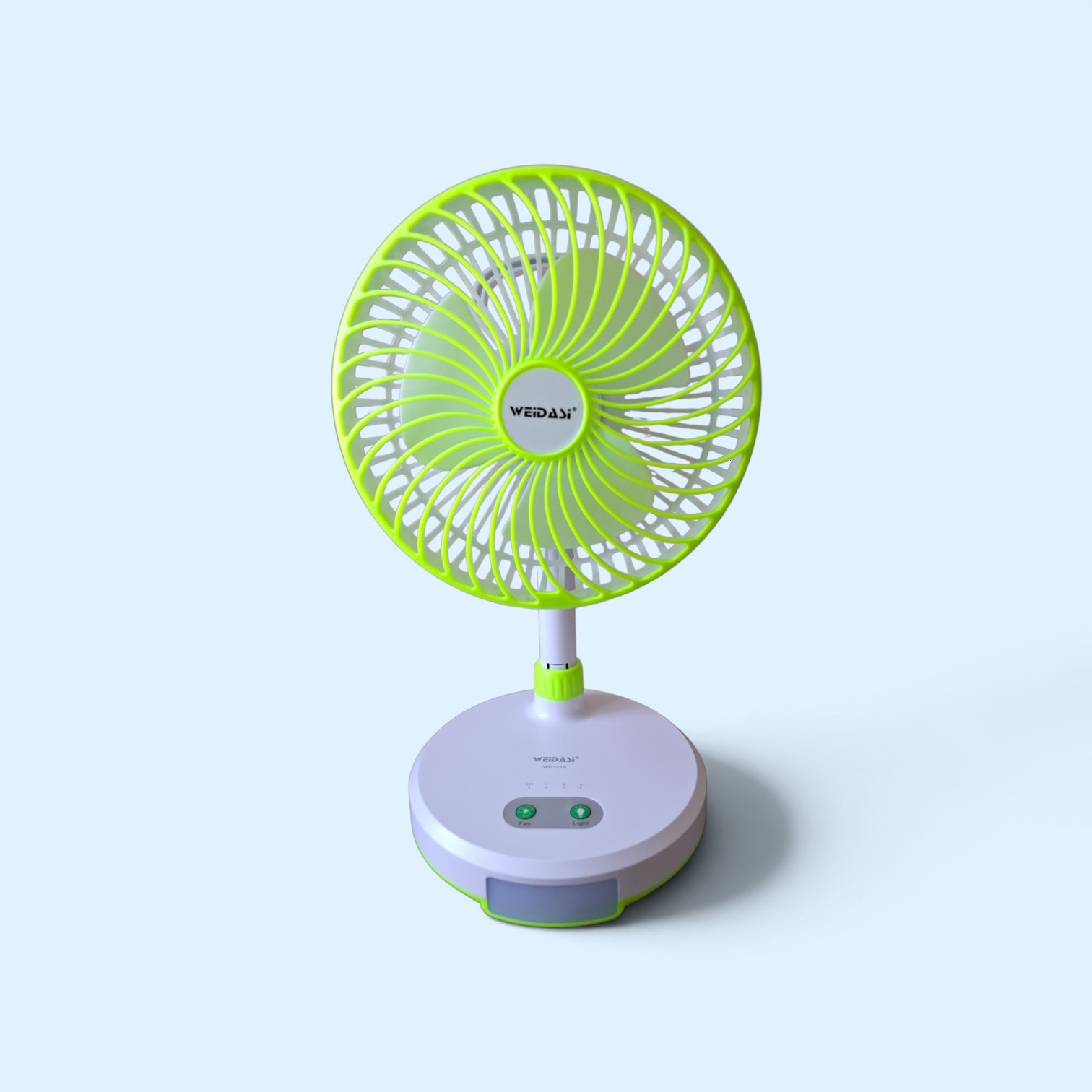 پنکه شارژی و رومیزی ویداسی (WEIDASI) مدل WD-219 سایز ۷.۵ اینچ به همراه چراغ خواب