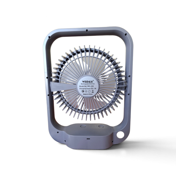 پنکه شارژی و رومیزی ویداسی (WEIDASI) مدل WD-280 سایز ۷.۵ اینچ به همراه چراغ ۶ SMD
