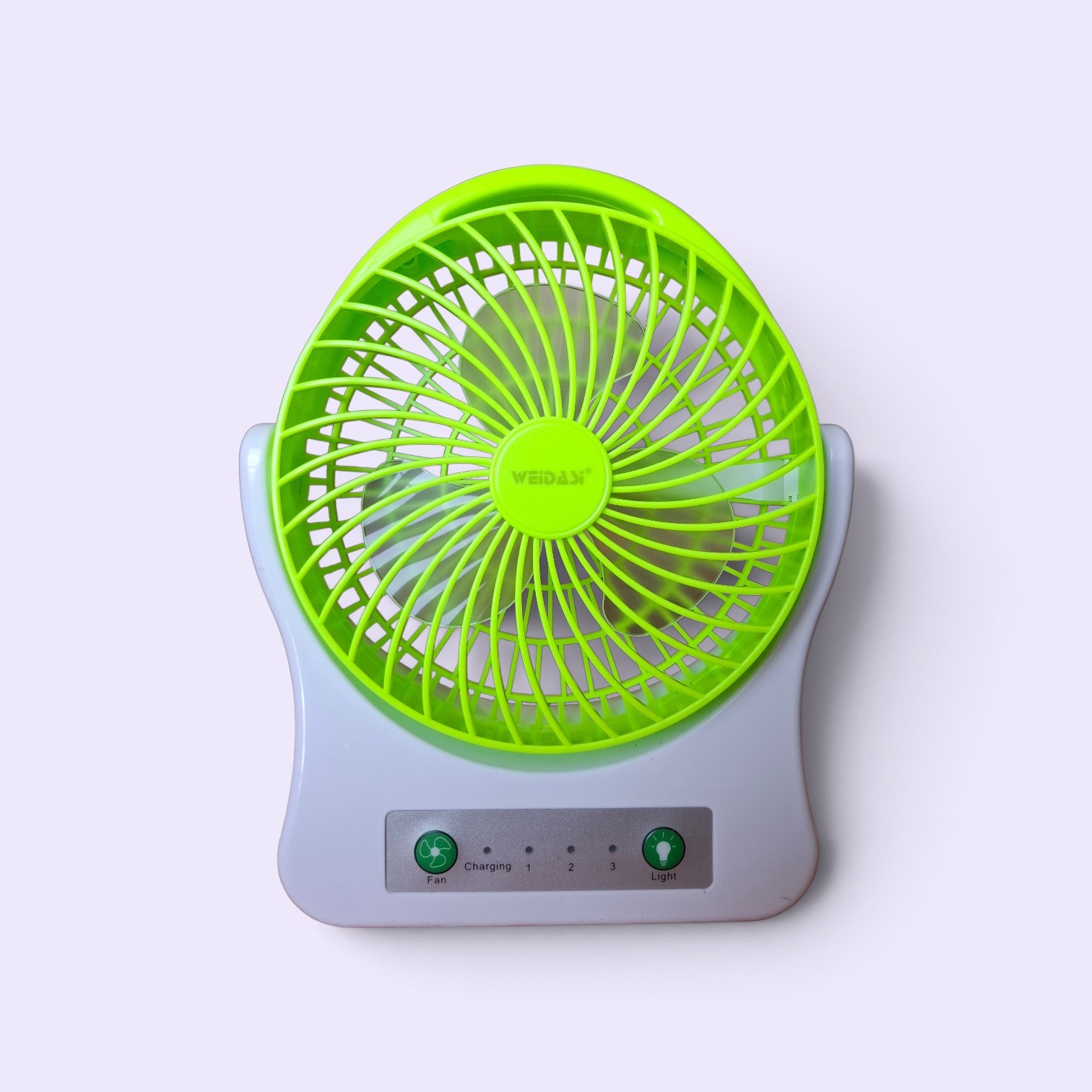 پنکه شارژی و رومیزی ویداسی (WEIDASI) مدل WD-202 سایز ۷.۵ اینچ به همراه چراغ ۴ SMD