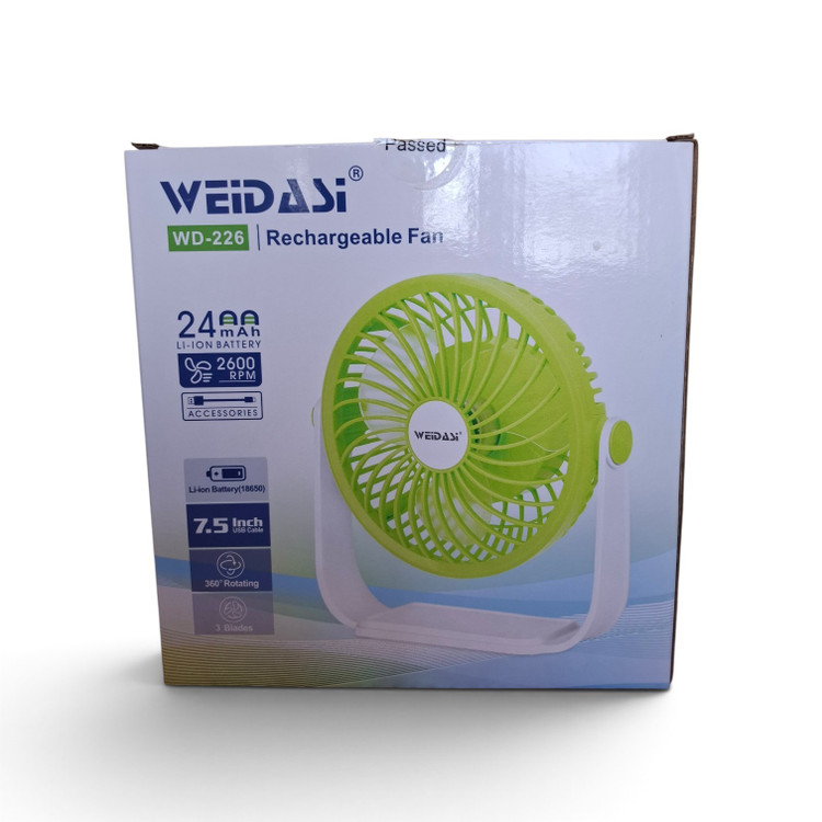 پنکه شارژی و رومیزی ویداسی مدل WEIDASI WD-226 با چرخش ۳۶۰ درجه